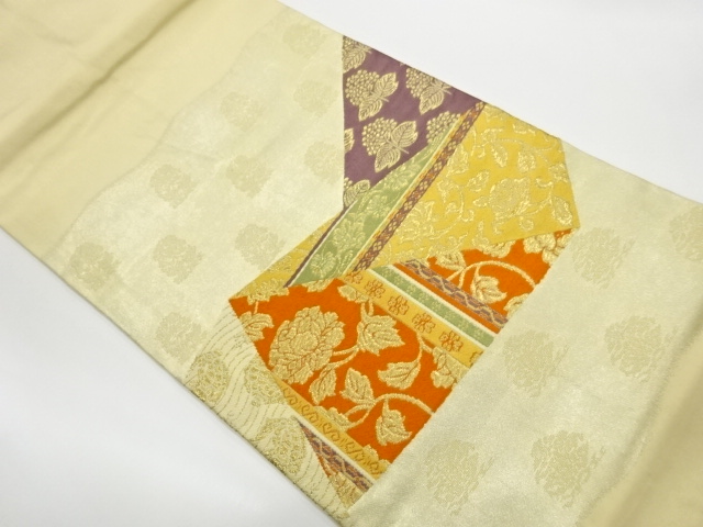 JAPANESE KIMONO / VINTAGE NAGOYA OBI / WOVEN FLOWER ARABESQUE & TRADITIONAL PATTERN
